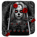 Black Red Rose Lady Skull Theme